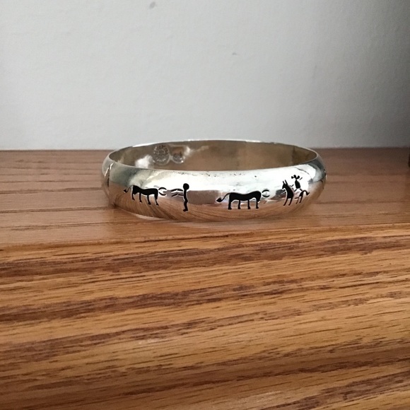 Vintage Sterling Silver 925 Bangle with Symbols - Picture 4 of 8